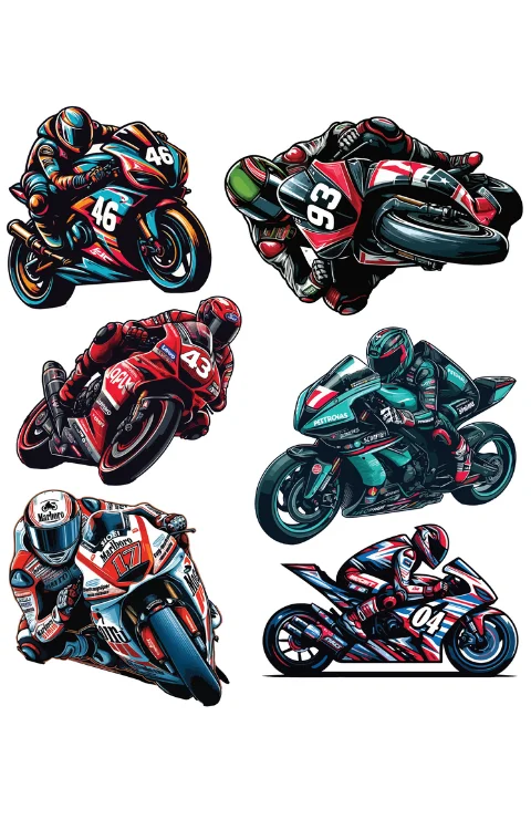 Racing Bikes Packet Sticker Compatible with Anywhere | Printed In Premium Gloss Vinyl With FPF(Fade Protection Film), Water Proof, Precut Sticker, Pack Of 1, Size 2.0 Inches